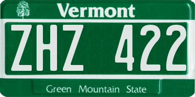VT license plate ZHZ422