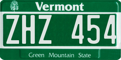 VT license plate ZHZ454