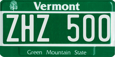 VT license plate ZHZ500