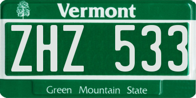 VT license plate ZHZ533