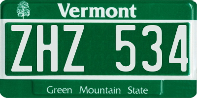 VT license plate ZHZ534