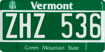 VT license plate ZHZ536