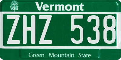 VT license plate ZHZ538