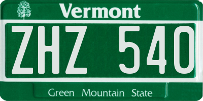 VT license plate ZHZ540
