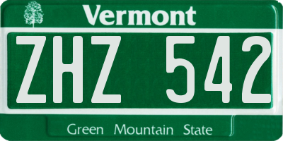 VT license plate ZHZ542