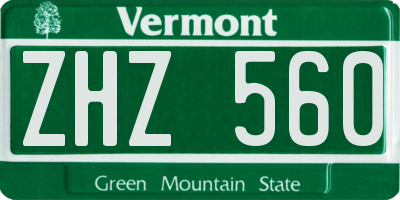 VT license plate ZHZ560
