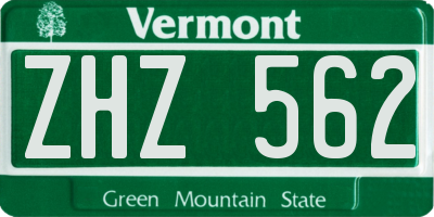 VT license plate ZHZ562