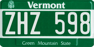 VT license plate ZHZ598