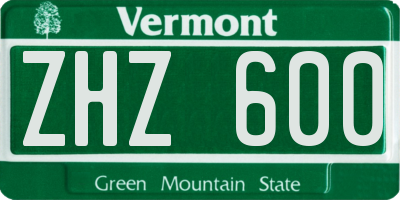 VT license plate ZHZ600