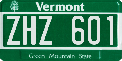 VT license plate ZHZ601