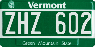VT license plate ZHZ602
