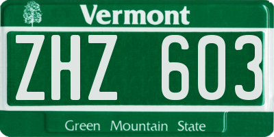 VT license plate ZHZ603