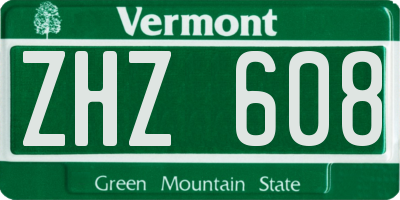 VT license plate ZHZ608