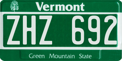 VT license plate ZHZ692