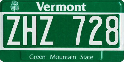 VT license plate ZHZ728