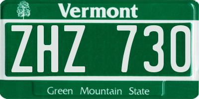 VT license plate ZHZ730
