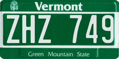 VT license plate ZHZ749