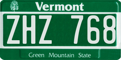 VT license plate ZHZ768
