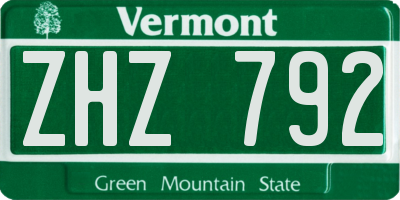 VT license plate ZHZ792