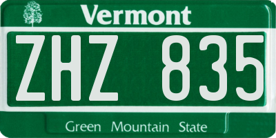 VT license plate ZHZ835