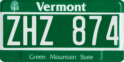 VT license plate ZHZ874