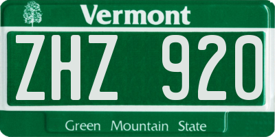VT license plate ZHZ920