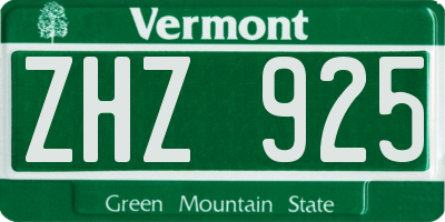 VT license plate ZHZ925