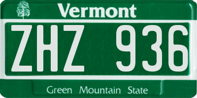 VT license plate ZHZ936