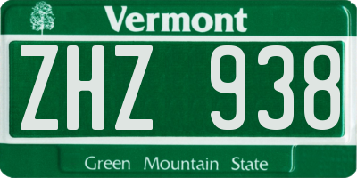 VT license plate ZHZ938