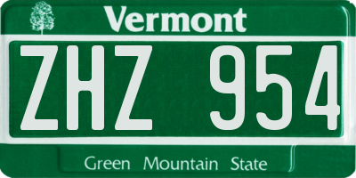 VT license plate ZHZ954