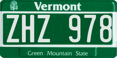 VT license plate ZHZ978