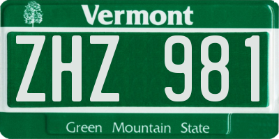 VT license plate ZHZ981