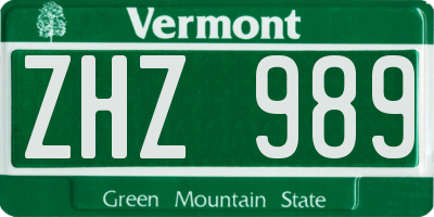 VT license plate ZHZ989