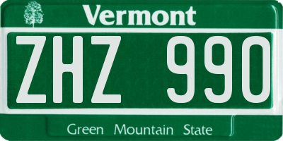 VT license plate ZHZ990