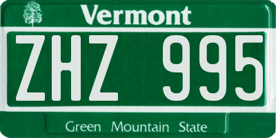 VT license plate ZHZ995