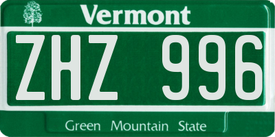 VT license plate ZHZ996
