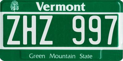 VT license plate ZHZ997