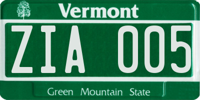 VT license plate ZIA005