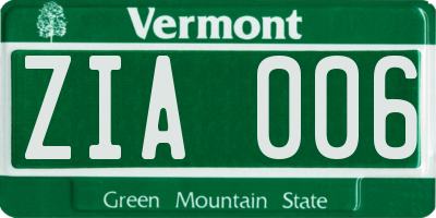 VT license plate ZIA006