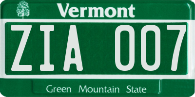 VT license plate ZIA007