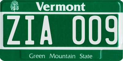 VT license plate ZIA009