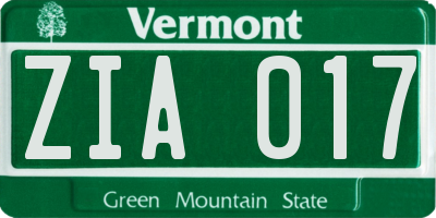 VT license plate ZIA017