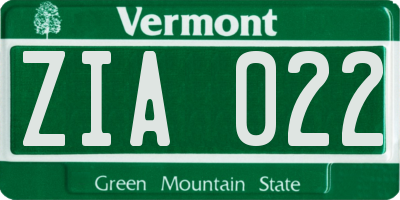 VT license plate ZIA022
