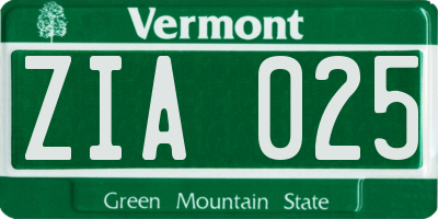 VT license plate ZIA025
