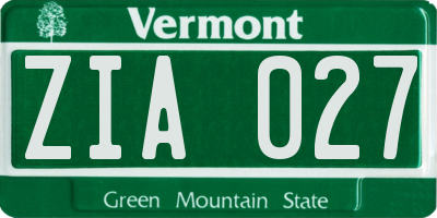 VT license plate ZIA027
