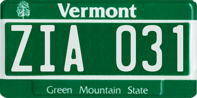 VT license plate ZIA031