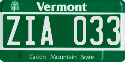VT license plate ZIA033