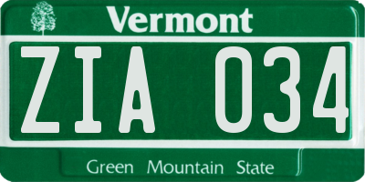 VT license plate ZIA034