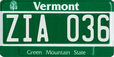 VT license plate ZIA036