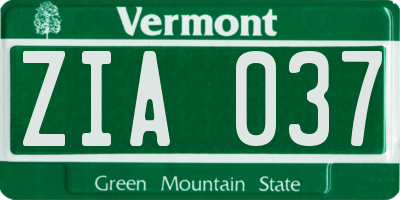 VT license plate ZIA037
